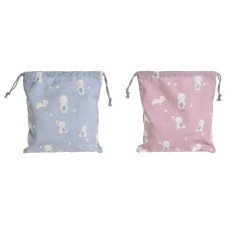 Bolsa DKD Home Decor Azul Blanco Rosa osos 24 x 2 x 26 cm (2 Unidades)