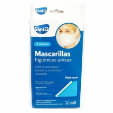 Mascarilla Higiénica de Tela Reutilizable Senti2 Blanco Adulto (2 uds)